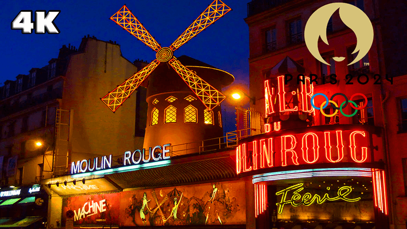 Moulin Rouge Paris Nightlife 2024: Full Midnight Tour of Paris 🇫🇷✨️ 4K