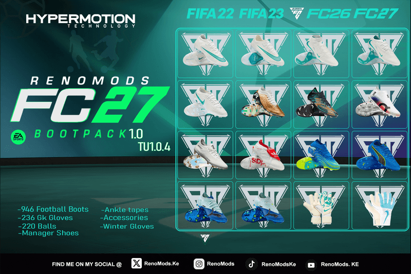 RenoMods FC27 BootPack Mod X GlovePack AIO 1.0 TU1.0.4 Mod Preview