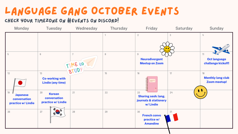 Language club events for October 2026