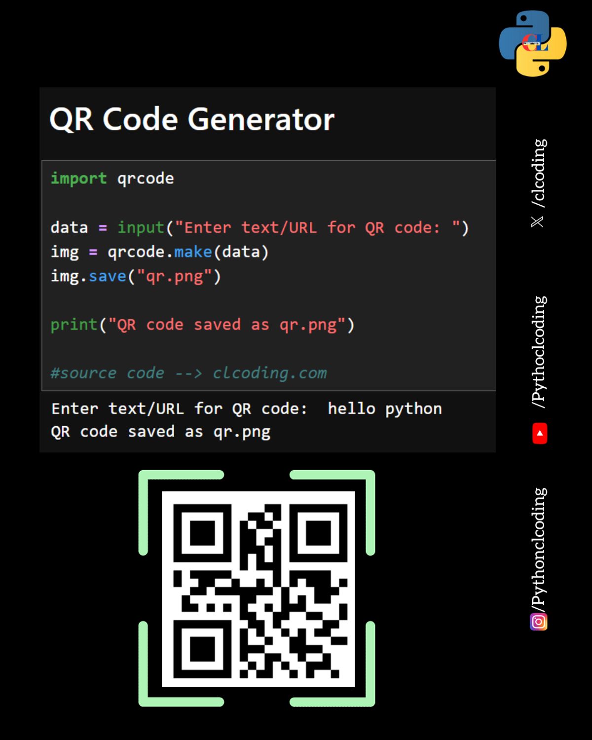 QR Code Generator — Python Coding (CLCODING) - Buymeacoffee