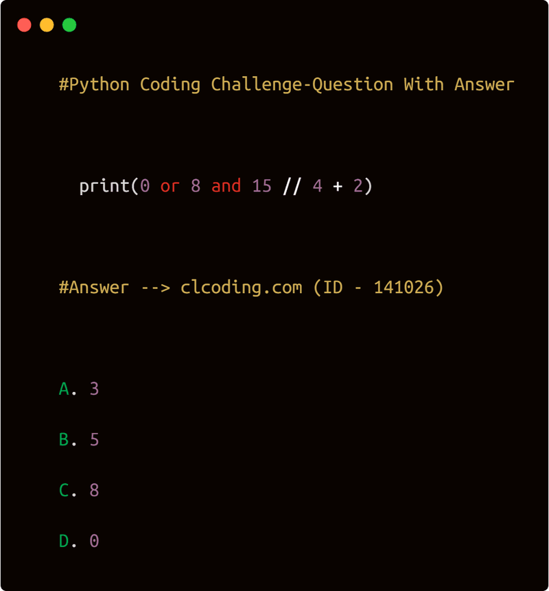 Python Coding Challenge - Question with Answer (ID 141026)