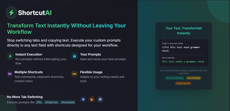 Rewrite, improve text in the text box using ShortcutAI with short command //fix //eng....