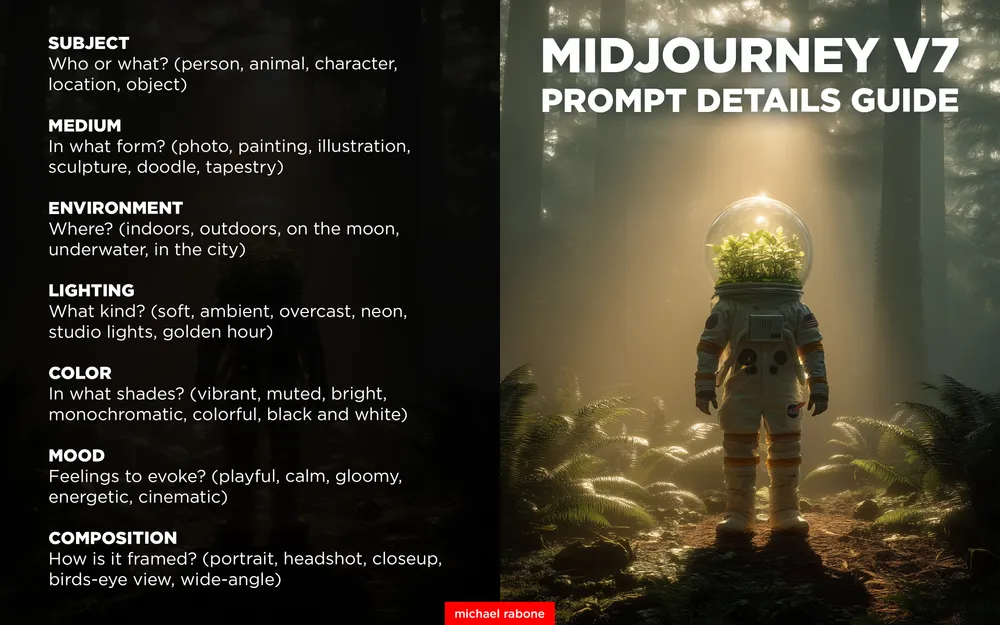Midjourney V7 Prompt Details Guide — Michael Rabone - Buymeacoffee