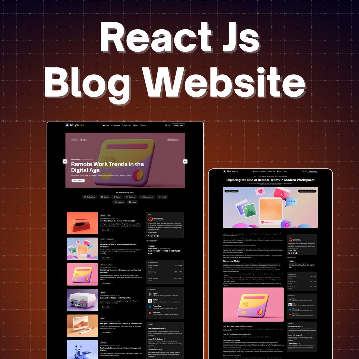 Blog Website Template in React JS & Tailwind CSS with Dark/Light Mode ...