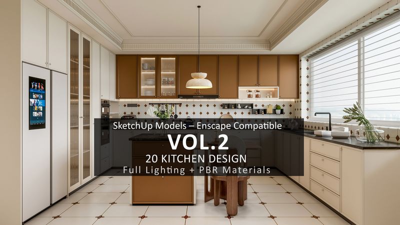 SketchUp Kitchen Models Bundle vol.2 | 20 Enscape-ready scene | Lights+PBR