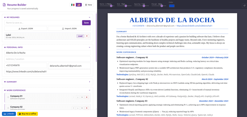 🧾 Free Resume Builder — No templates, no paywalls