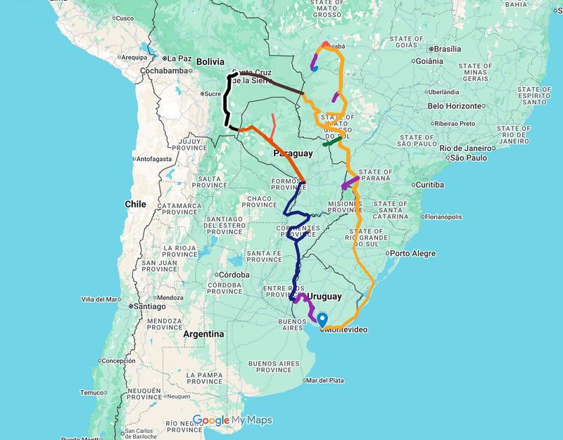 A Map of Our South American Travels, Round 1