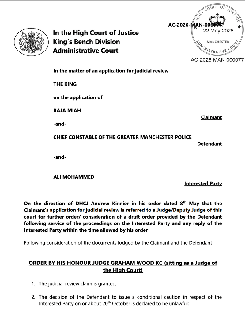 Raja Miah vs Chief Constable of Greater Manchester Police