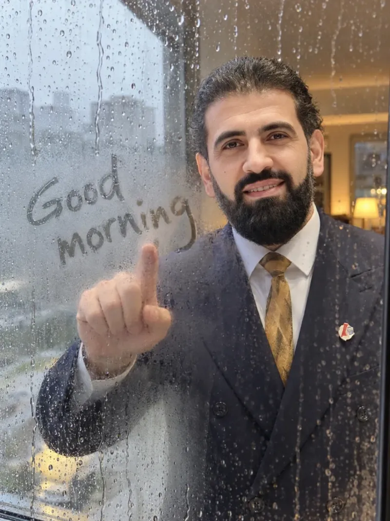Rainy Day Portrait Behind Glass