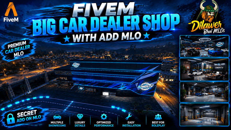 FIVEM BIG CUSTOM LIBERTY CAR DEALER SHOP 🚗🔥 | Luxury Car Dealership MLO | GTA 5 RP