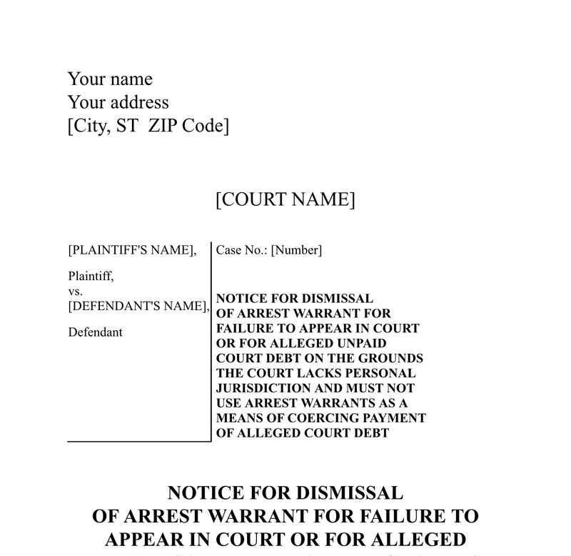 Motion to Dismiss Arrest Warrant