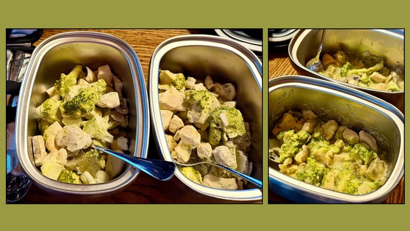 Rehydrating Our Freeze Dried Meal - Chicken Broccoli Alfredo