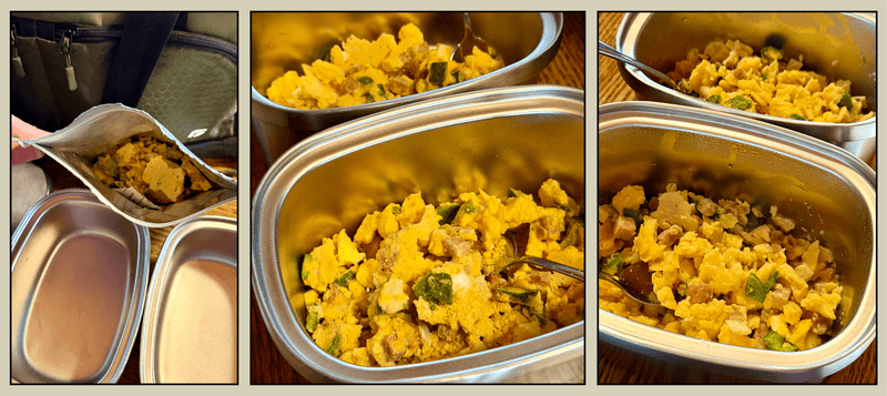 Rehydrating Our Freeze Dried Meal - Breakfast Egg Scramble (Ham, Onions, Bell Peppers)