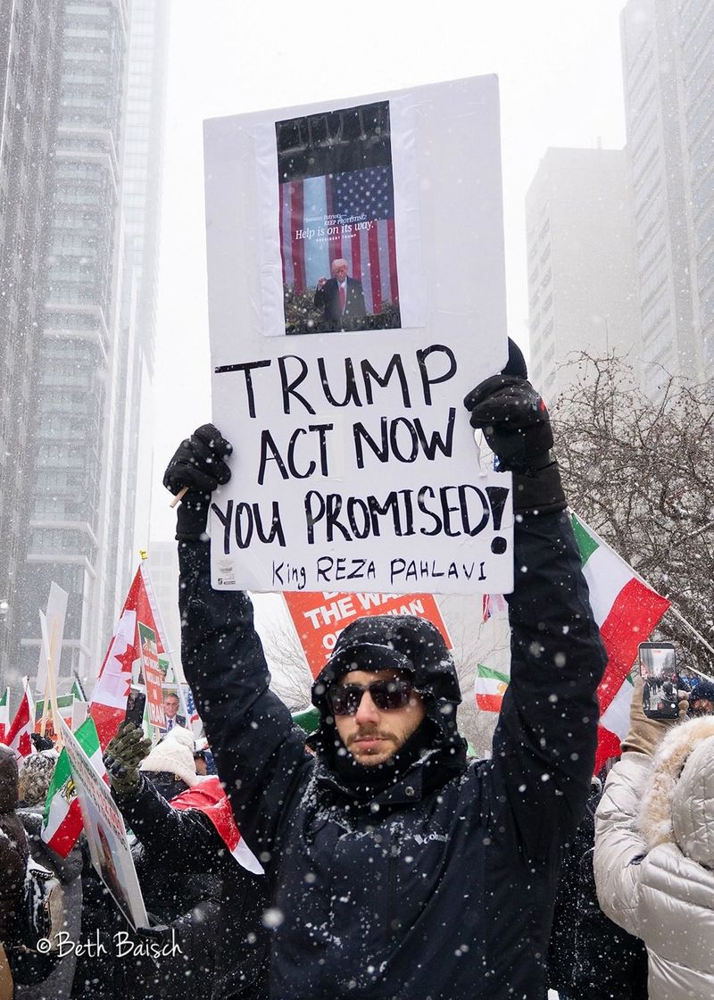 Protestors in Toronto call on President Trump to support the people of Iran