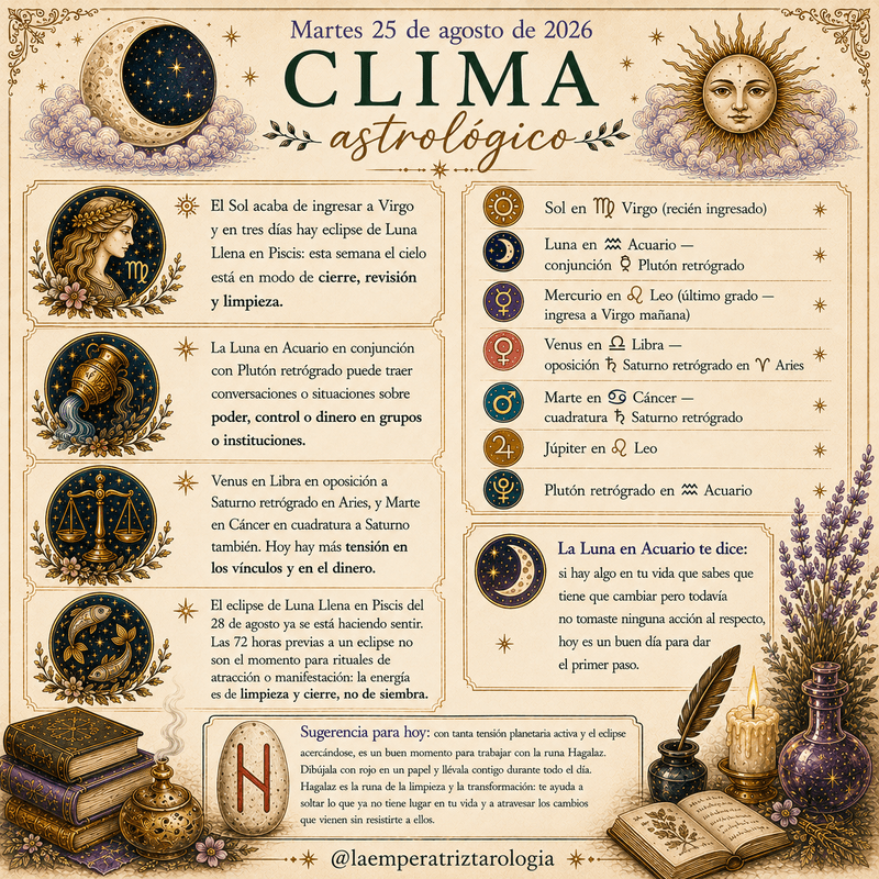Clima Astrológico: 🌒♍ Martes 25 de agosto de 2026