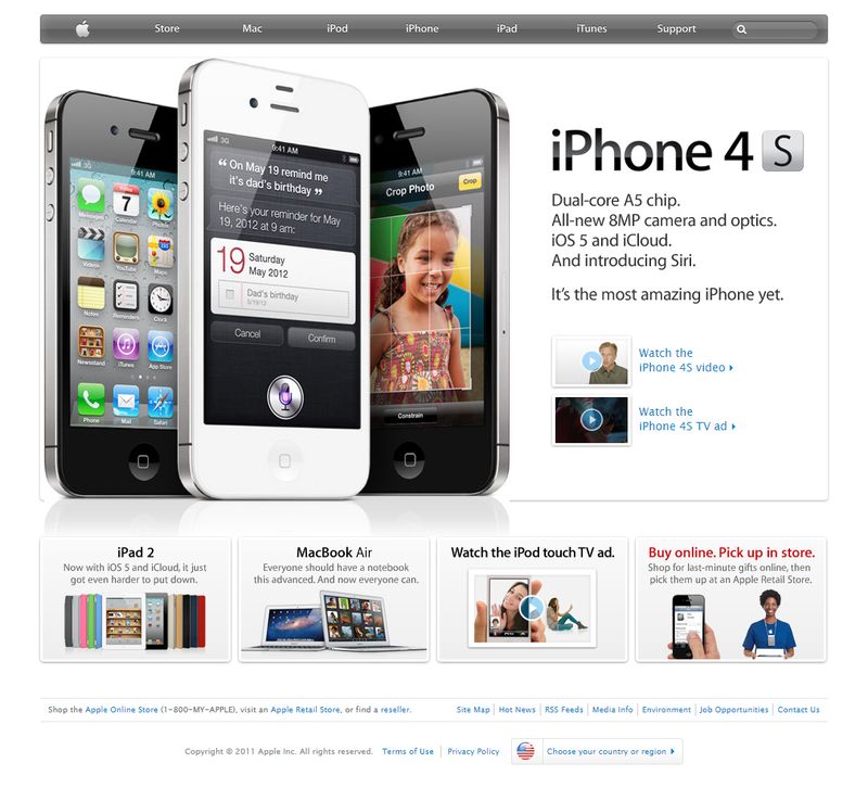 Apple website in October 2011
