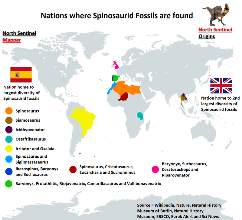 Nations where Spinosaurid fossils are found 🦖☠️