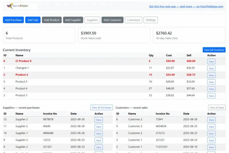 Inventory Management in Google Sheets (Web App) – Free Apps Script IMS with Purchases, Sal