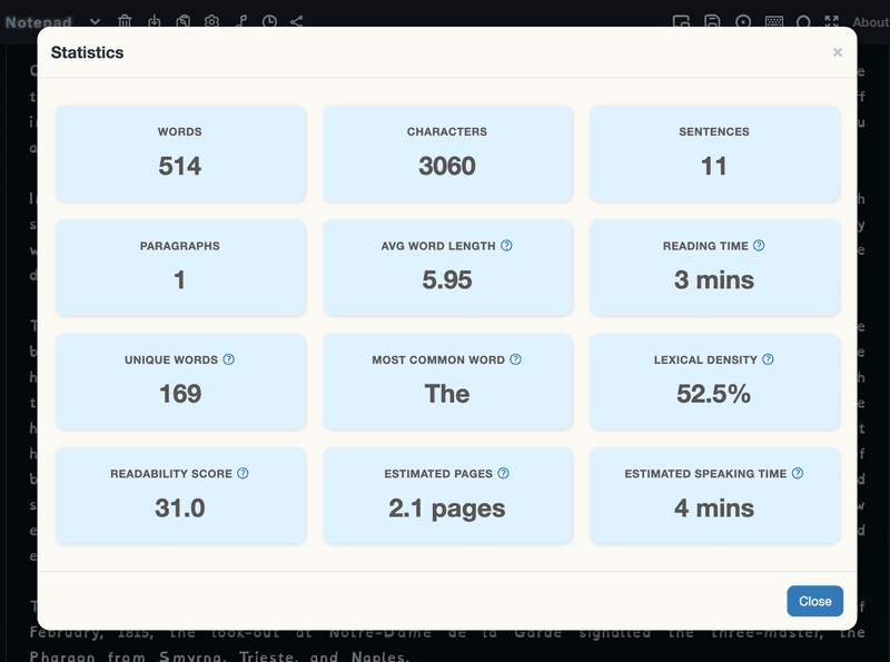 New in Notepad: Four New Note Stats Indicators