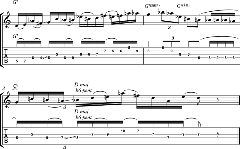 YouTube video chart -Approach notes and Major b6 pentatonic on Revelation - Robben Ford - 