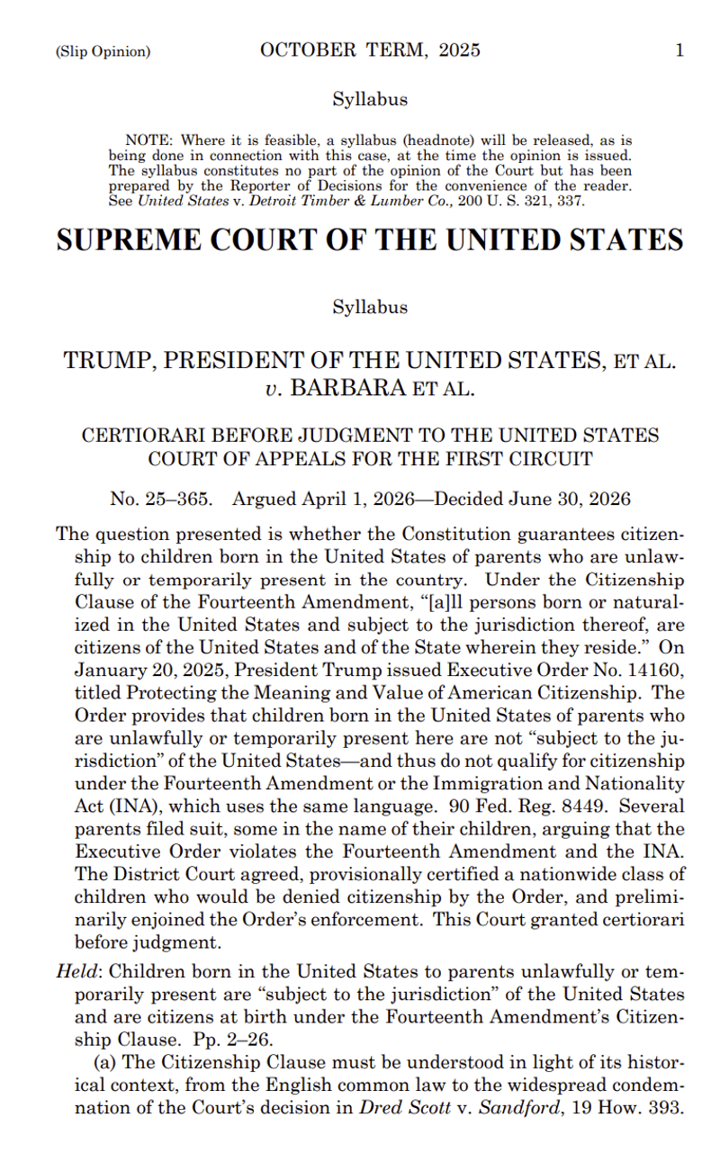 Supreme Court beat: Birthright citizenship upheld