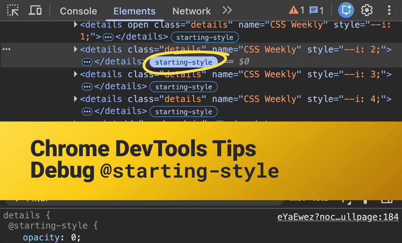 How to debug @starting-style at-rule in Chrome DevTools