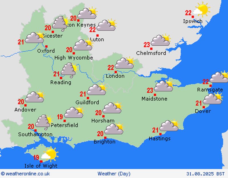 Todays Weather Sunday 31st August 2025