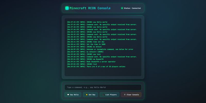 🛠 Minecraft RCON Console in PHP for Testing and Private Use