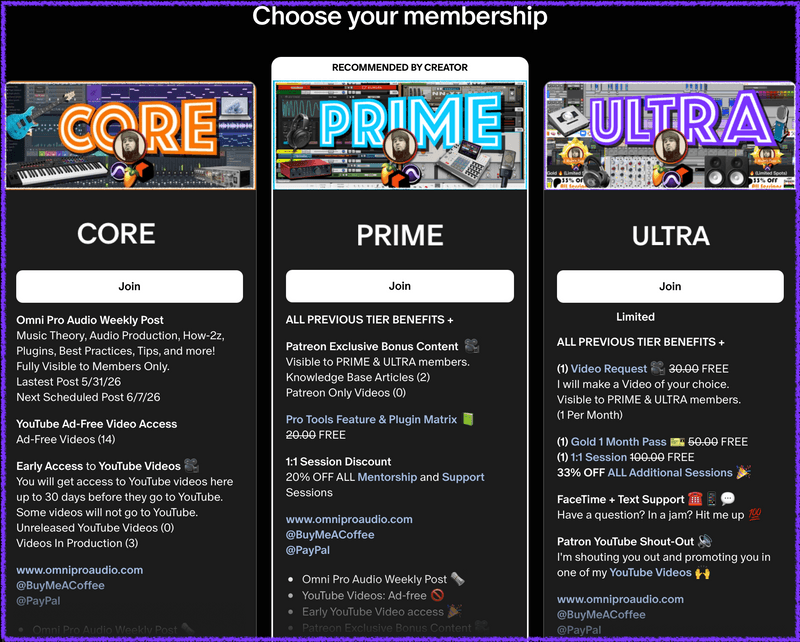 New Patreon Tiers