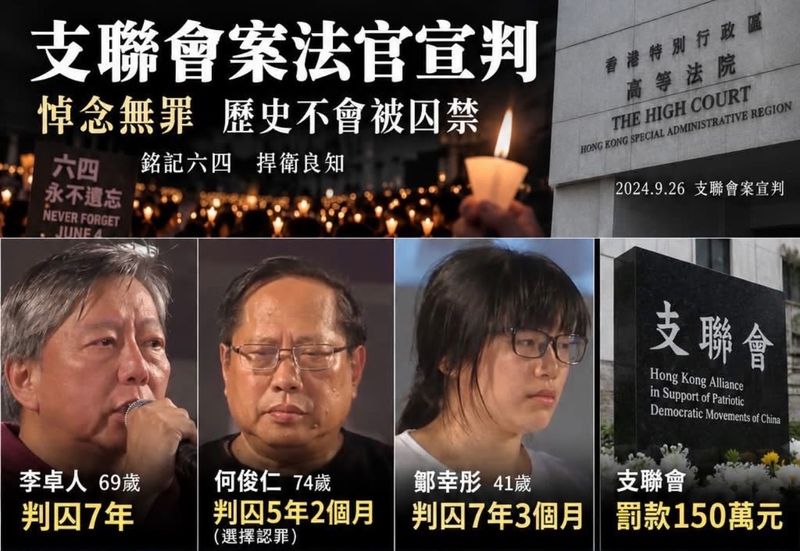 對支聯會三人被判刑的感想