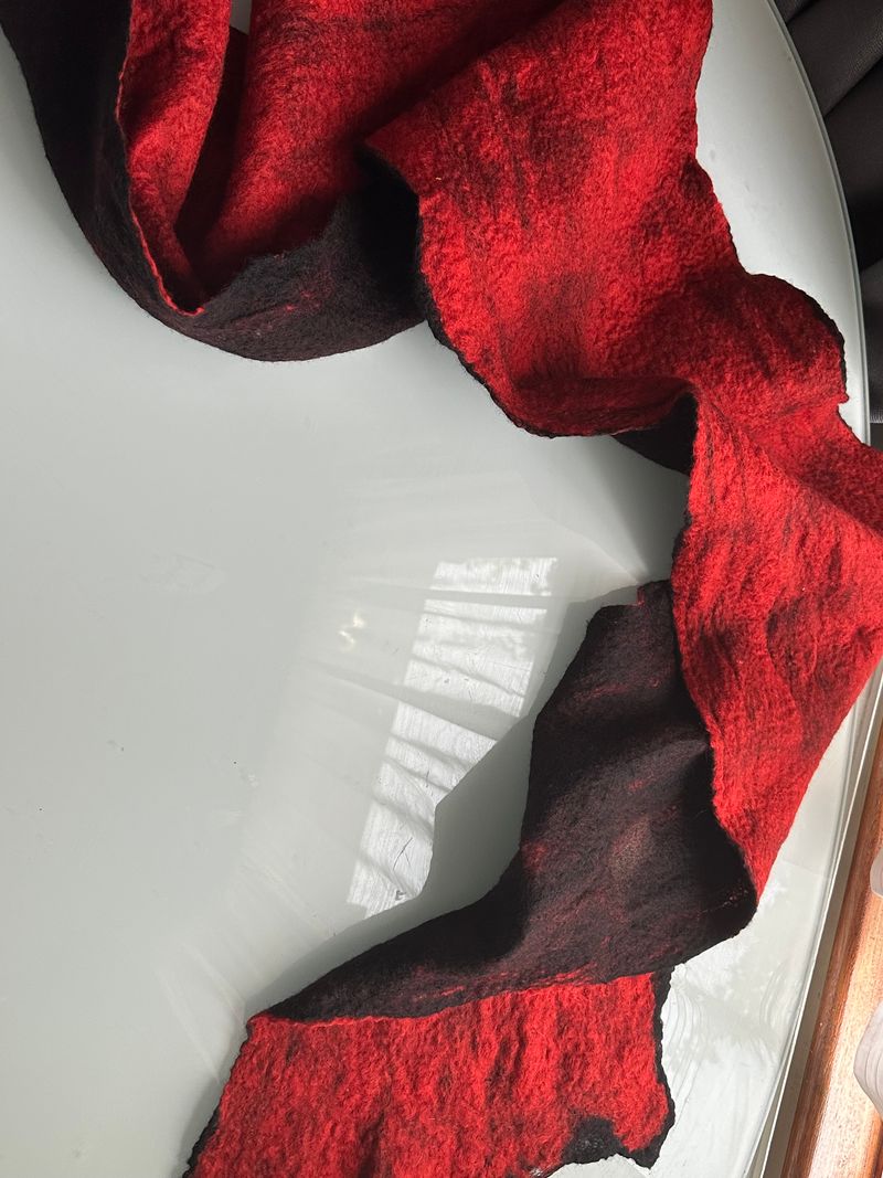 Crimson Flame — Hand-Felted Wearable Art
