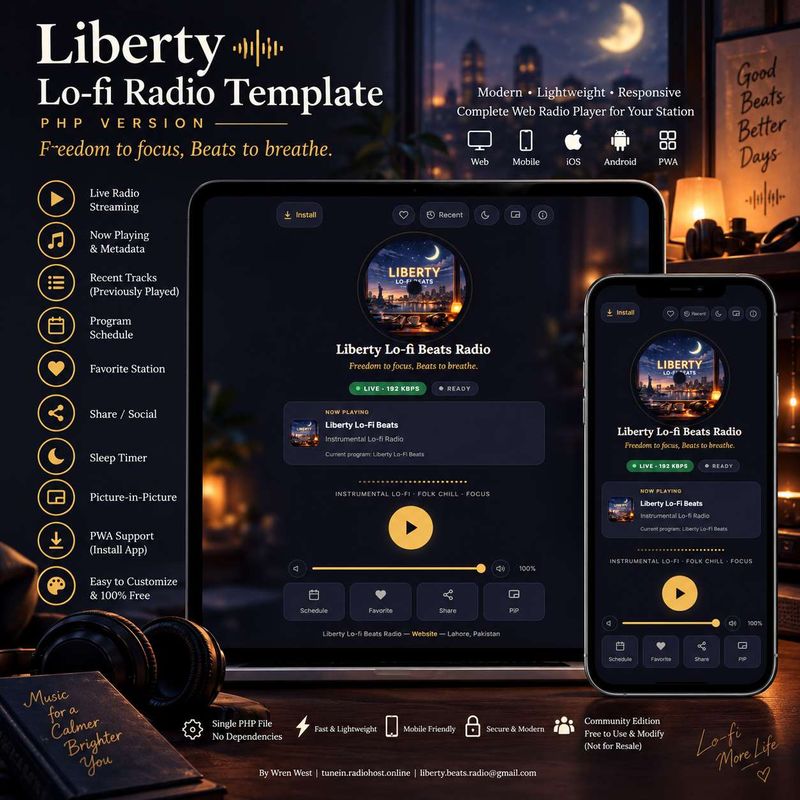 Liberty Lo-fi Radio (Free PHP Template)