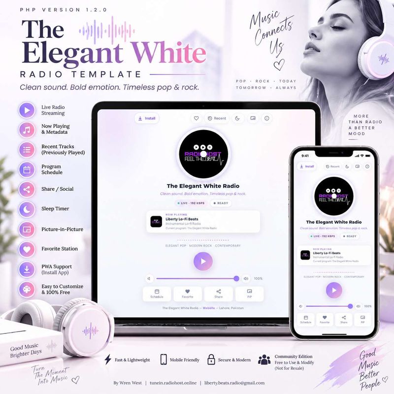 Elegant White Radio (PHP Template)