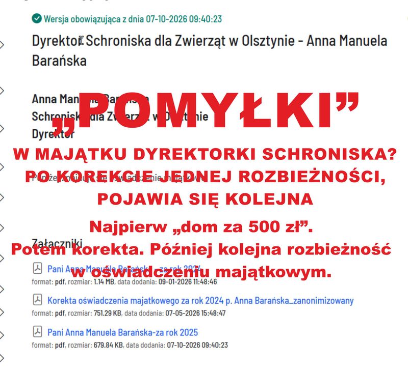Co się dzieje w oświadczeniach majątkowych dyrektorki Schroniska dla Zwierząt w Olsztynie?
