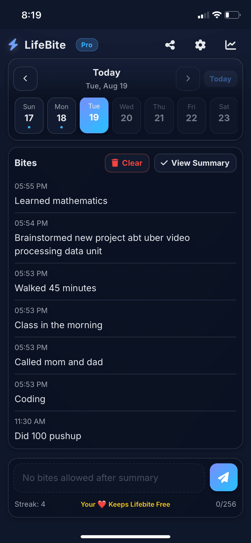 Lifebite: log your daily events and get advice
