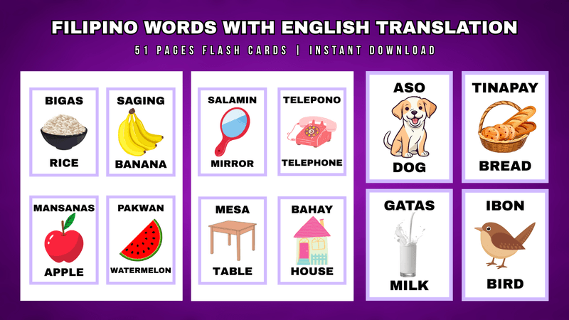 51 Basic Filipino Words Flashcards for Kids (Tagalog-English) | Printable & Digital Learni