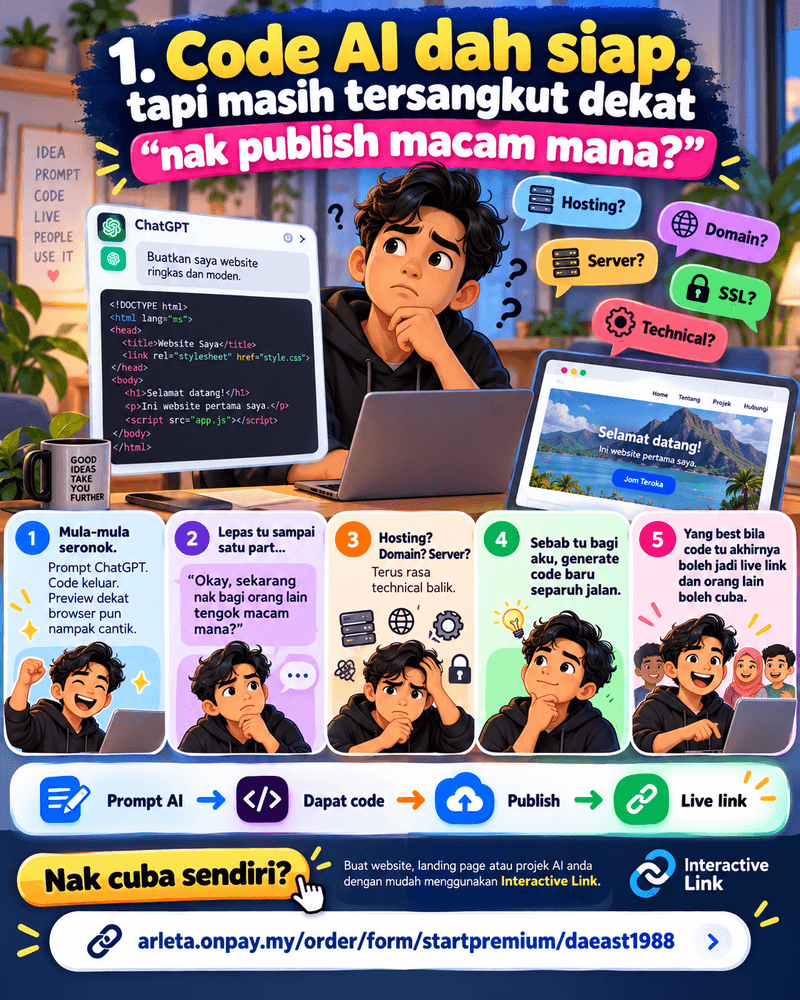 Code AI dah siap, tapi masih tersangkut dekat “nak publish macam mana?”