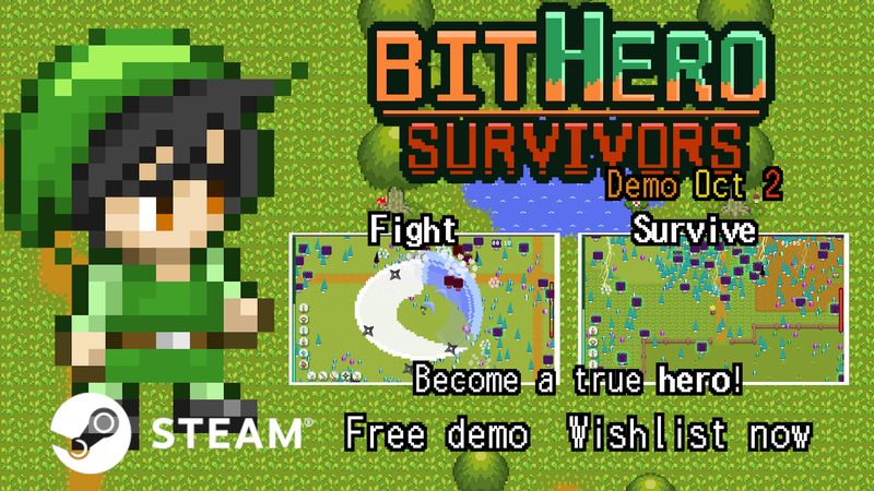 [Upcoming Demo] BitHero Survivors – pixel-art survivors-like with weapon evolution & relic