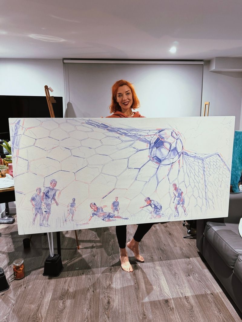 My current WIP about childhood, big dreams and small victories ⚽ (180 × 90 cm)