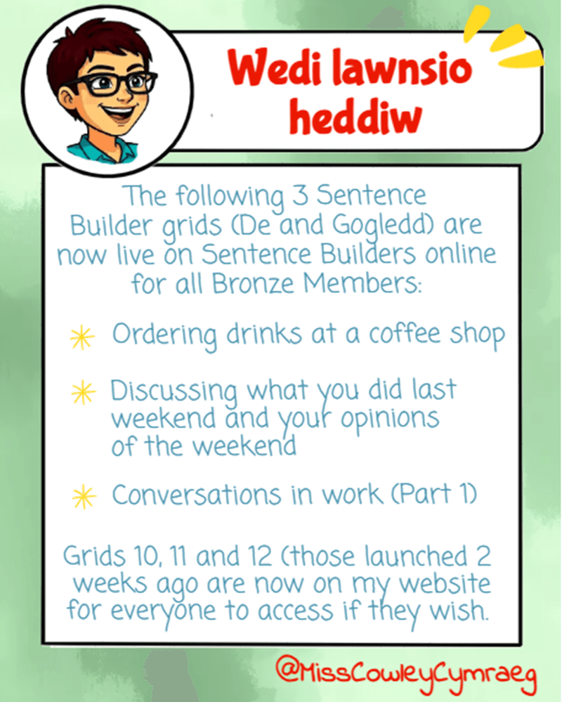Mae Sentence Builder Grids 13, 14 ac 15 ar-lein!