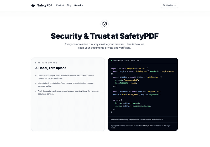 SafetyPDF: Local-First PDF Compression in Your Browser