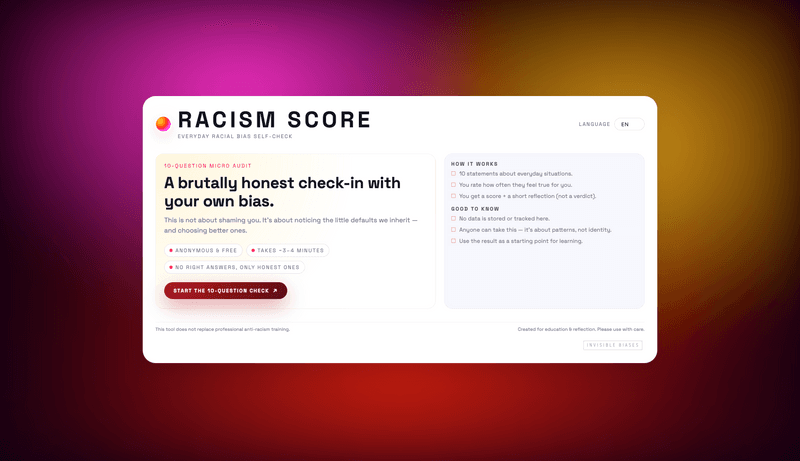 Racism Score and Am I Sexist projects are live!