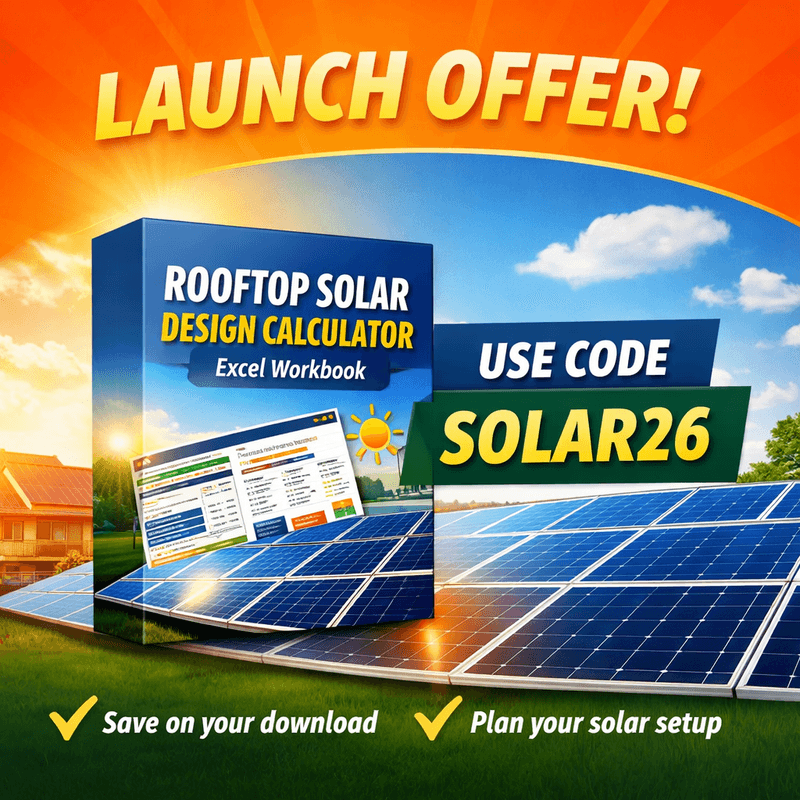 Launch Offer: Use Coupon SOLAR26 on the Rooftop Solar Excel Workbook