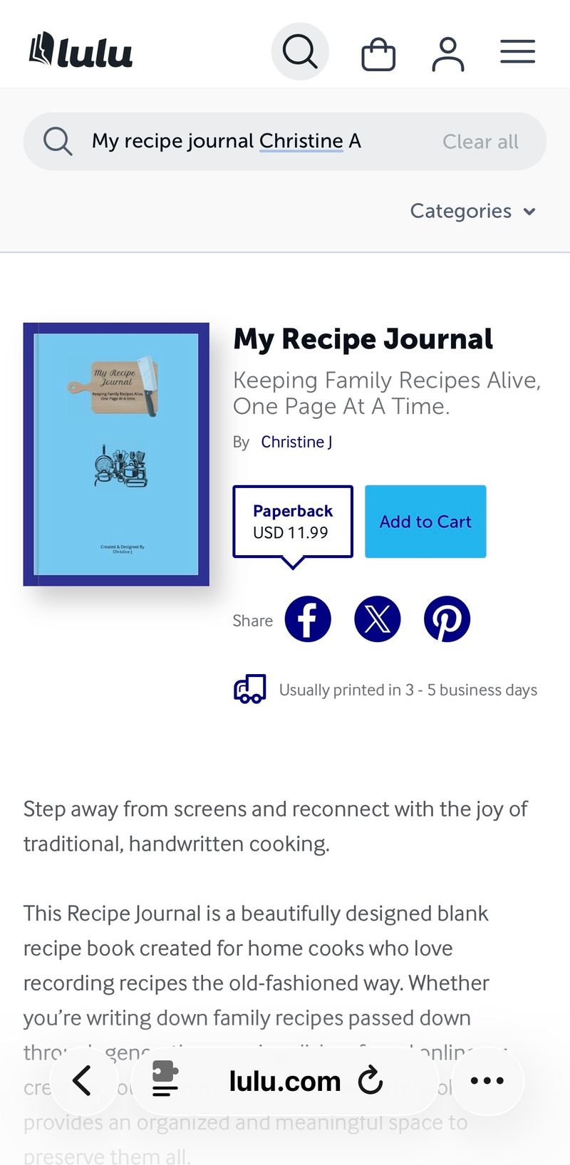 Blank Recipe Notebook for sale