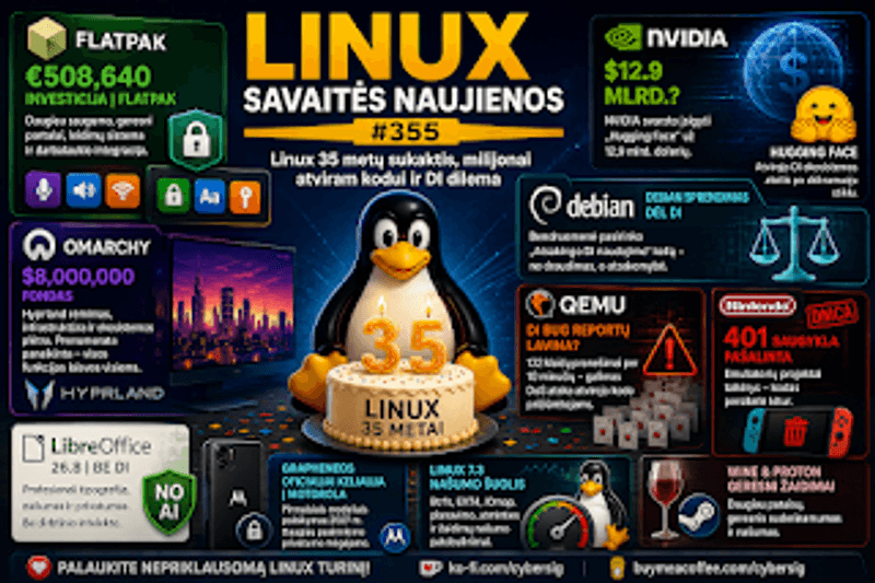 Linux 35-eri, milijonai atvirajam kodui ir Debian sprendimas dėl dirbtinio intelekto