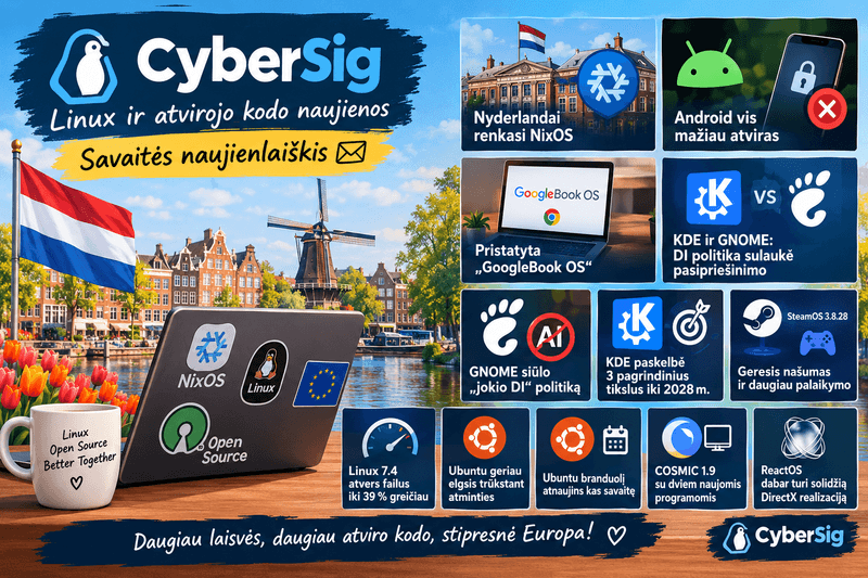 Nyderlandai renkasi NixOS, Google veržia varžtus, o KDE susipyko dėl DI