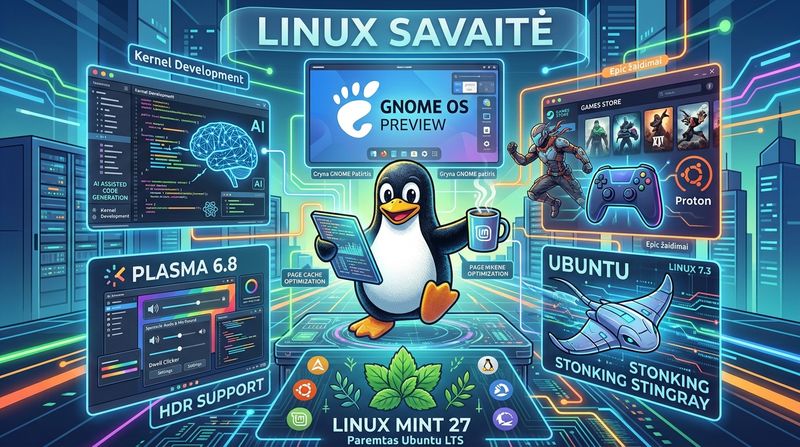 Linux savaitė: GNOME OS visiems, Epic į Linux ir Torvaldsas su DI