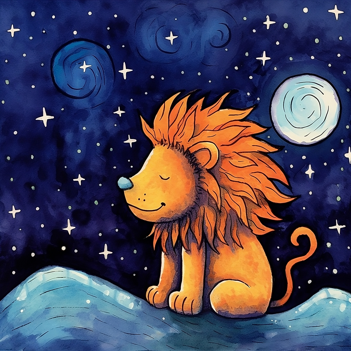 Lion On a Starry Night, Printable Baby Nursery Wall Art