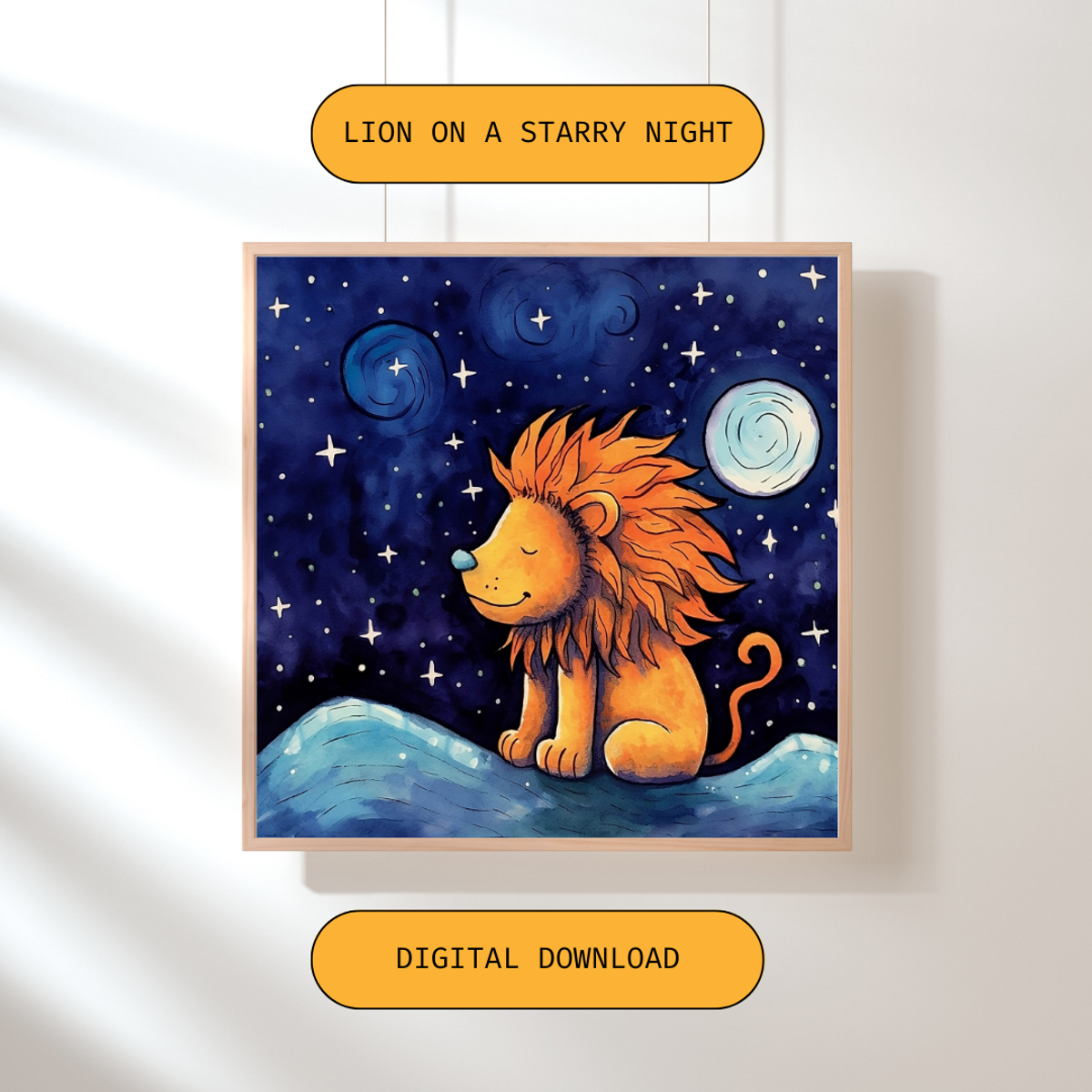 Lion On a Starry Night, Printable Baby Nursery Wall Art