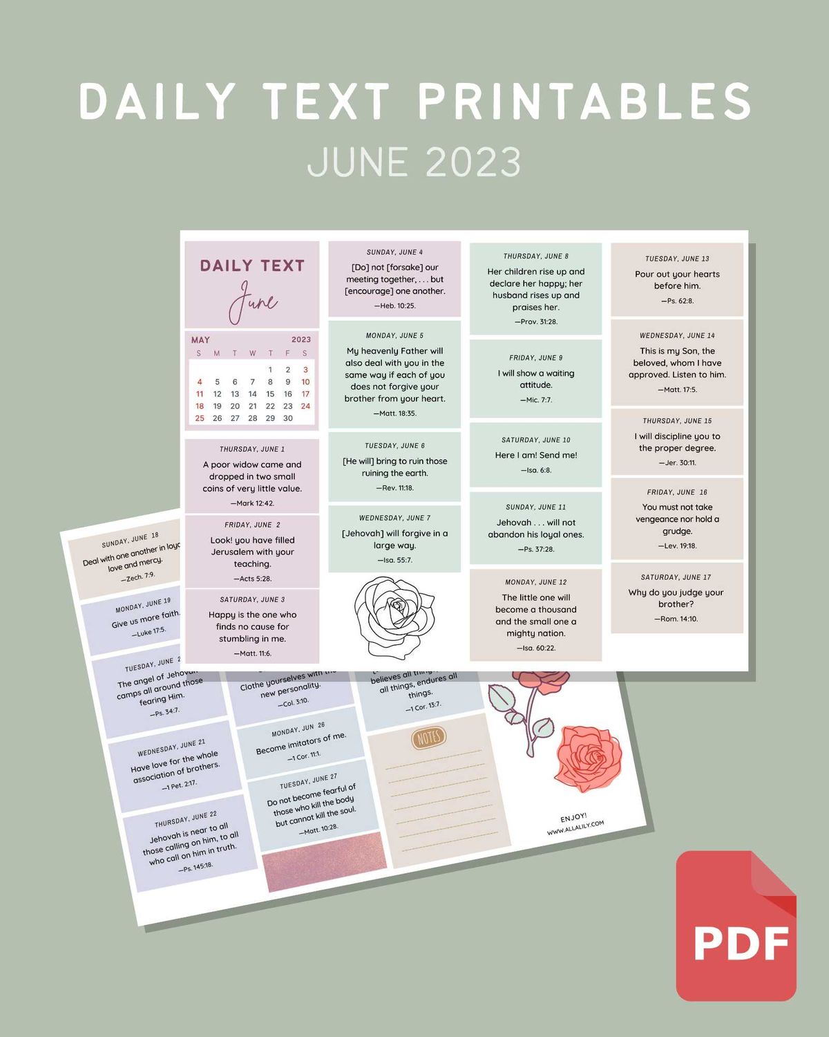 Daily Text Printables (June 2023)